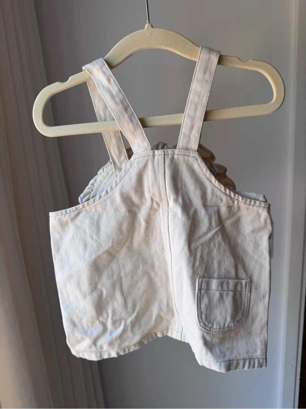 Girls Cream Ruffle Overall Dress